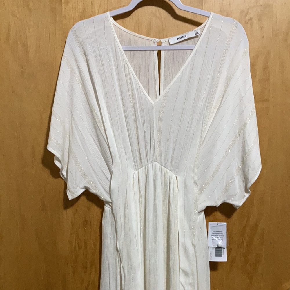 NWT - JUSTFAB Summer Maxi Dress Eggshell/Cream w/Gold detailing